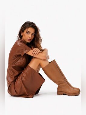 New Nine West Verve 3 City Lug Sole Boots Medium Natural Size 8M